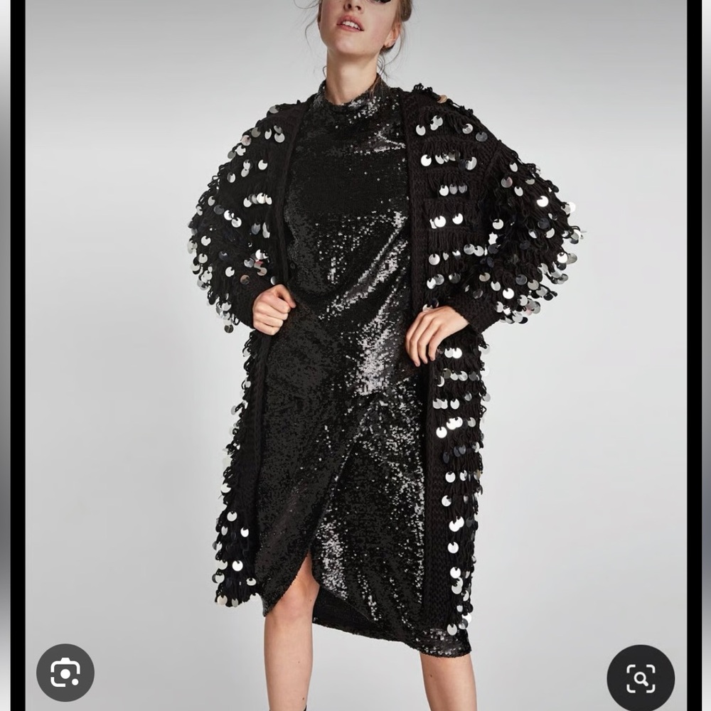 Zara KNIT limited edition sequined long cardigan size M - Picture 2 of 10